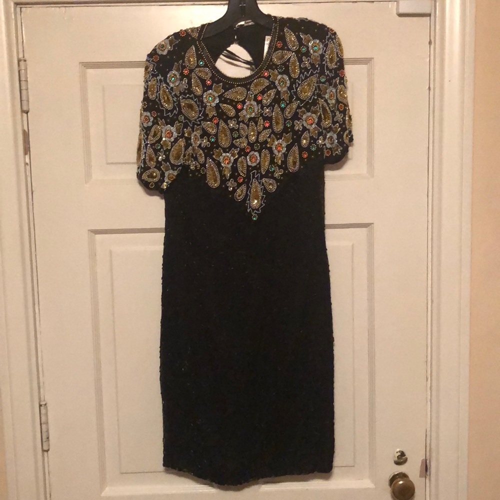 Vintage Black Multi  Beaded Dress